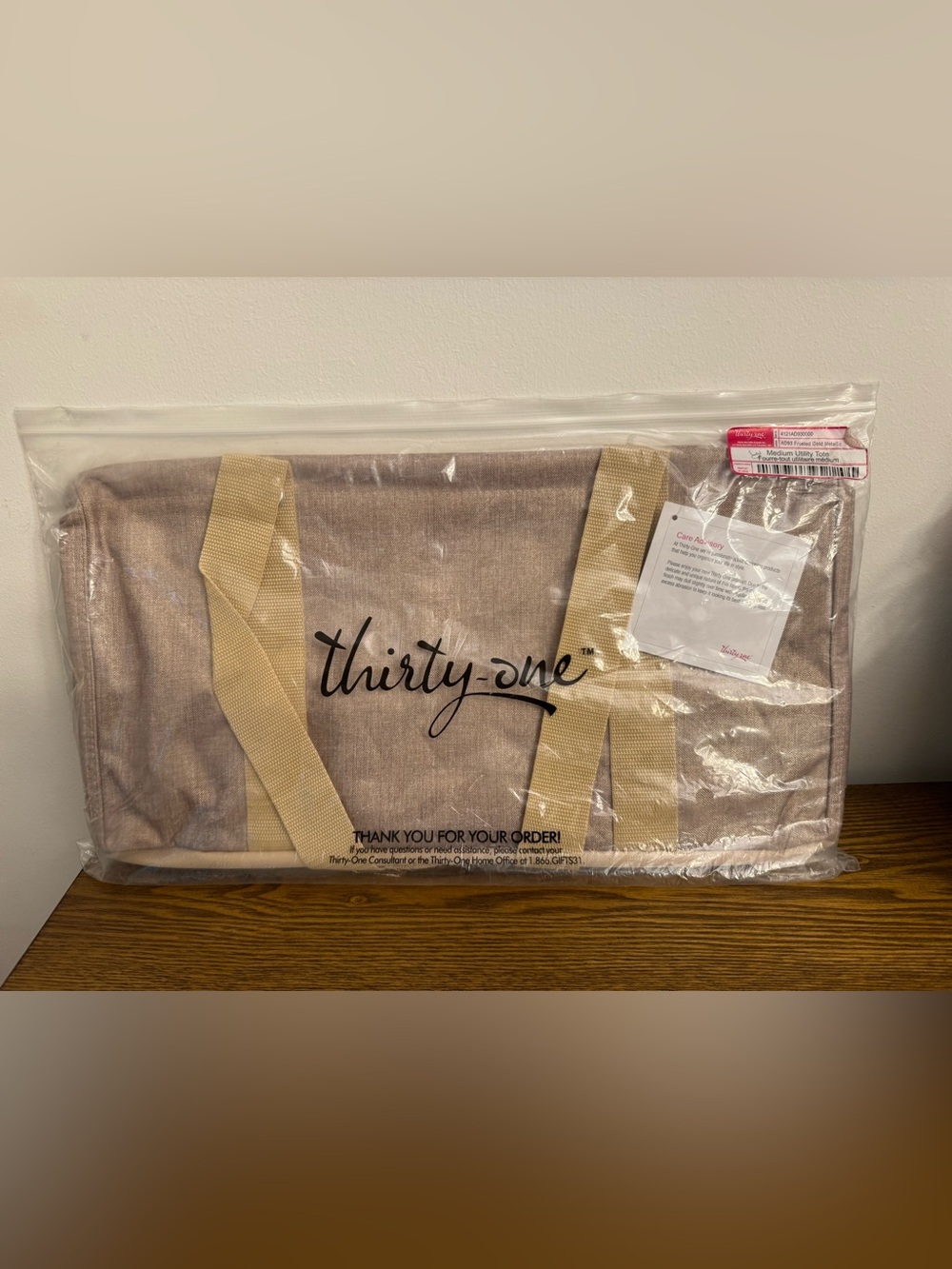 NWT Thirty-One Medium Utility Tote Bag Frosted Gold Metallic